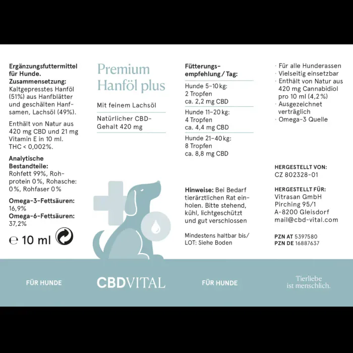 CBD Hanföl für Hunde 10%